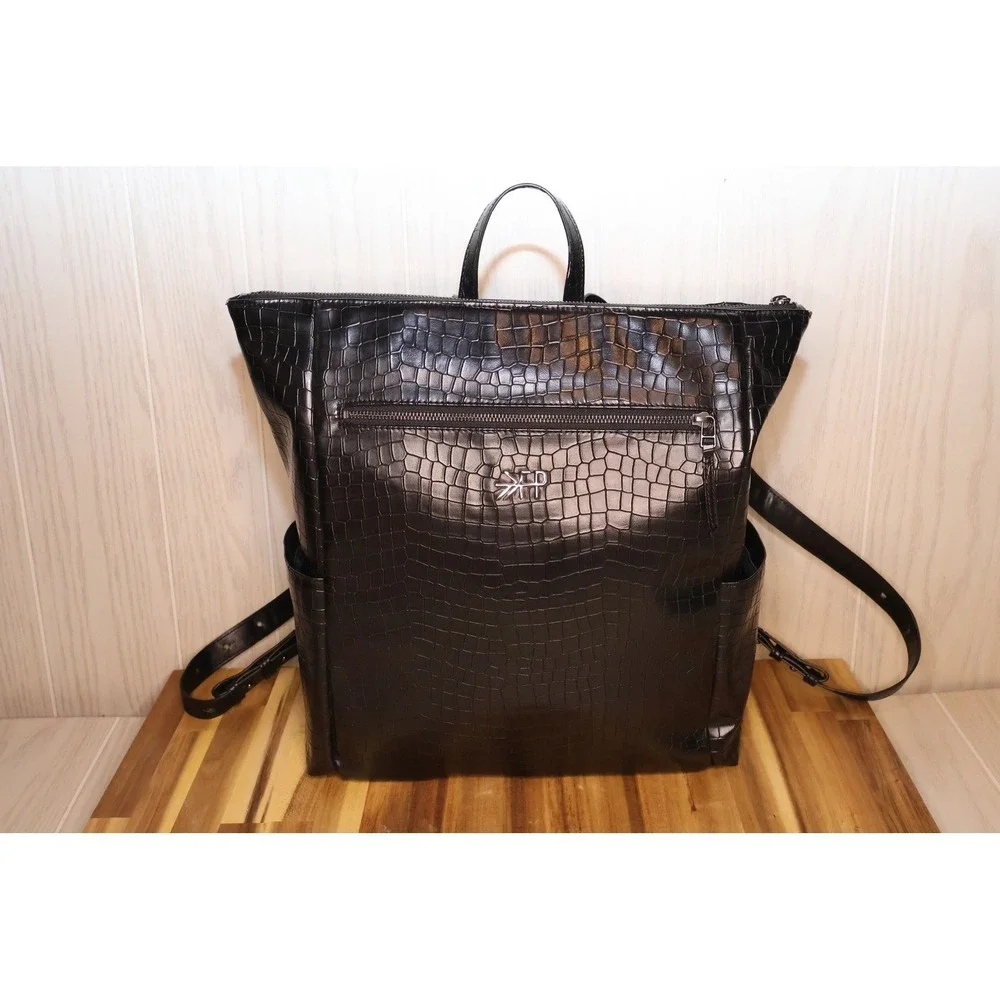 Freshly Picked Classic Diaper Backpack Black Croc Embossed Vegan Leather